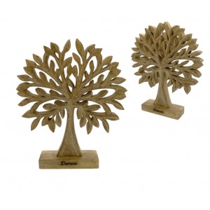 Dřevěný strom z mangového dřeva s nápisem „Domov“ 27 cm, sada 2 ks