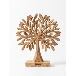 Dřevěný strom z mangového dřeva s nápisem „Domov“ 27 cm