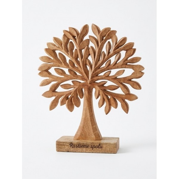 (SK) Dřevěný strom z mangového dřeva s nápisem „Rastieme spolu“ 27 cm