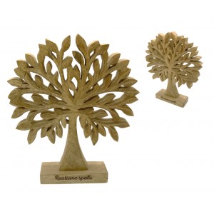 (SK) Dřevěný strom z mangového dřeva s nápisem „Rastieme spolu“ 27 cm, sada 2 ks