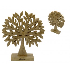 (SK) Dřevěný strom z mangového dřeva s nápisem „Šťastie“ 27 cm, sada 2 ks