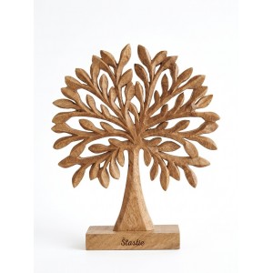 (SK) Dřevěný strom z mangového dřeva s nápisem „Šťastie“ 27 cm