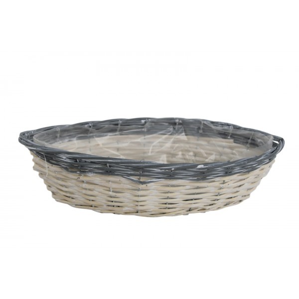 Proutěná bílošedá ošatka s igelitovým vkladem, 43 x 20 x 12 cm