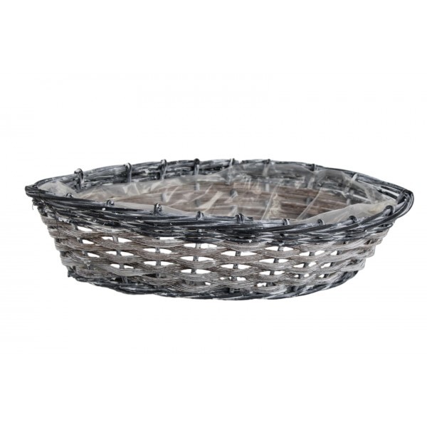 Proutěná šedá ošatka s igelitovým vkladem, 43 x 20 x 12 cm