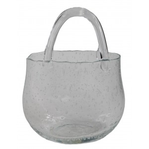 Skleněná svítící čirá kabelka s uchem – dekorativní váza / květináč, 21 × 11 × 27,5 cm