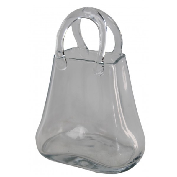 Čirá skleněná kabelka - váza / květináč, 19,8 × 13 × 27,3 cm