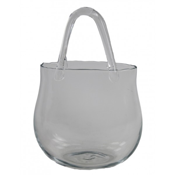 Čirá skleněná kabelka - váza / květináč, 21 × 11,5 × 30 cm