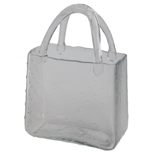 Čirá skleněná kabelka s puntíky - váza / květináč, 19,5 × 9,2 × 29 cm