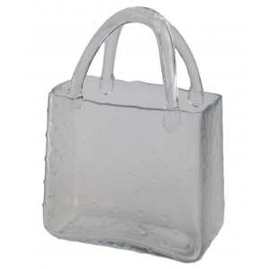 Čirá skleněná kabelka s puntíky - váza / květináč, 19,5 × 9,2 × 29 cm