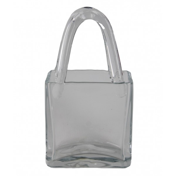 Čirá hranatá skleněná kabelka - váza / květináč, 10 × 6,5 × 20 cm