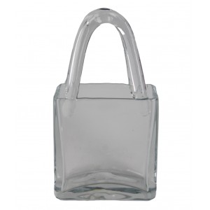 Čirá hranatá skleněná kabelka - váza / květináč, 10 × 6,5 × 20 cm