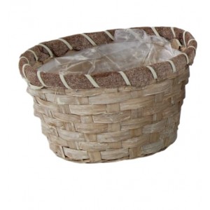Proutěný hnědý košík s igelitovým vkladem, 18 x 10 x 12 cm