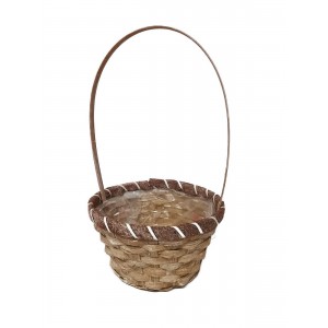 Hnědý kulatý proutěný koš s uchem a igelitovou výstelkou 18 x 10 x 12 cm