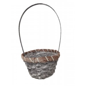 Šedý kulatý proutěný koš s uchem a igelitovou výstelkou 18 x 10 x 12 cm