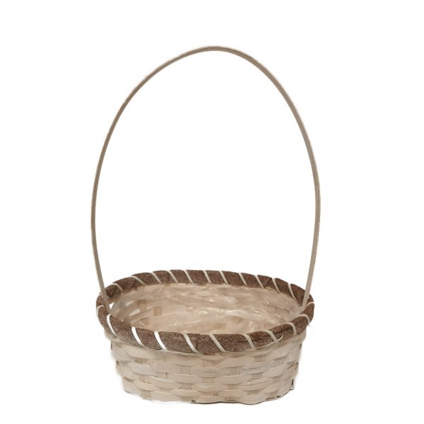 Proutěný krémový oválný koš s uchem a igelitovou výstelkou 23 x 16 x 9 cm