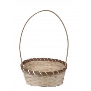 Proutěný krémový oválný koš s uchem a igelitovou výstelkou 23 x 16 x 9 cm