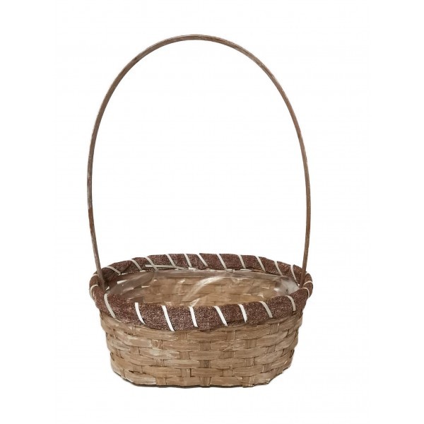 Proutěný hnědý oválný koš s uchem a igelitovou výstelkou 23 x 16 x 9 cm