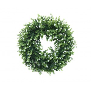 Dekorativní plastový věnec s bílými kvítky – Ø 50 cm