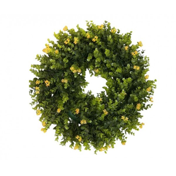 Dekorativní plastový věnec se žlutými kvítky – Ø 50 cm