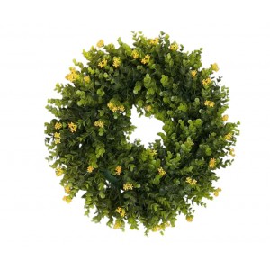 Dekorativní plastový věnec se žlutými kvítky – Ø 50 cm