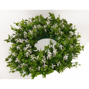 Umělý věnec s bílými kvítky, Ø 25 cm