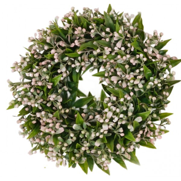 Umělý věnec s růžovými kvítky Ø 25 cm