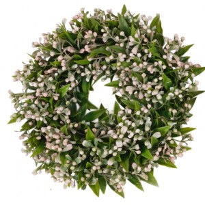 Umělý věnec s růžovými kvítky Ø 25 cm