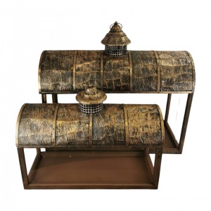 Sada 2 ks dřevěných luceren se zlatým patinovaným víkem