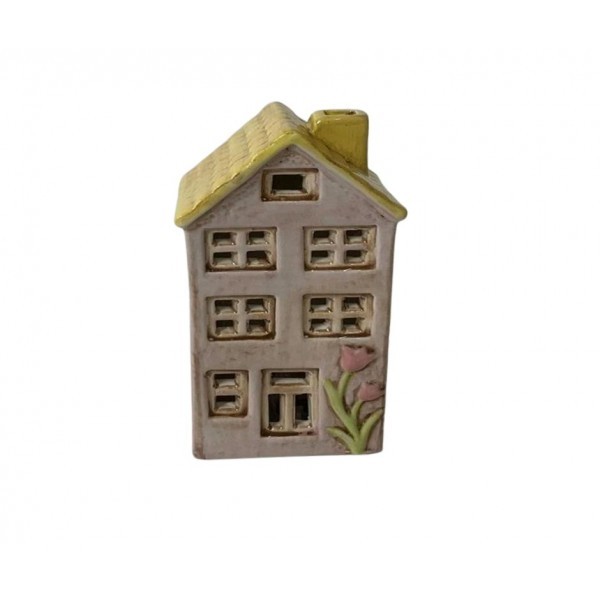 LED keramický domeček s květinovými motivy 14,8 cm