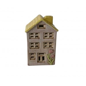 LED keramický domeček s květinovými motivy 14,8 cm