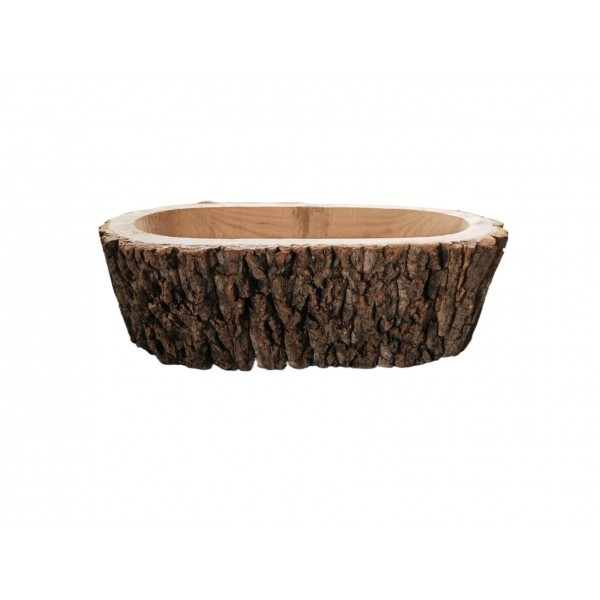 Dřevěný květináč – oválný, z  kůry stromu 22 x 39 x 12 cm