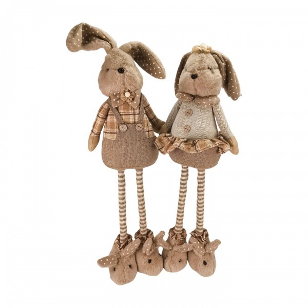 Sada 2 ks látkových zajíčků 57/80 cm – holka a kluk, teleskopické nohy