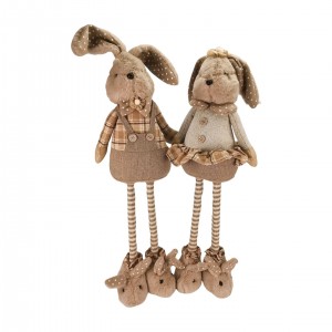 Sada 2 ks látkových zajíčků 57/80 cm – holka a kluk, teleskopické nohy