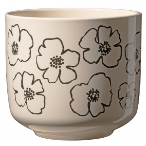 Béžový keramický květináč Bari s černými květy