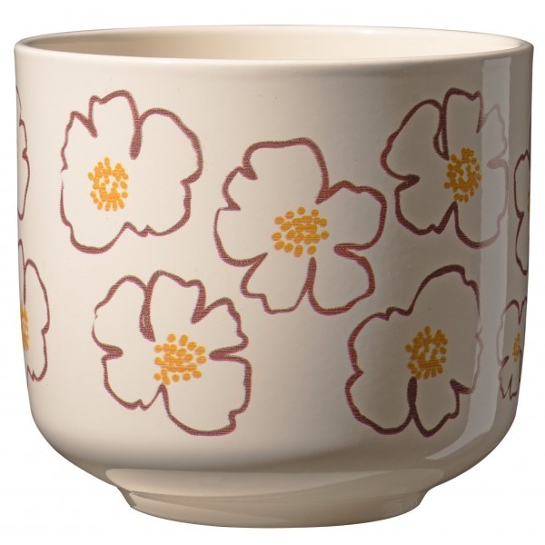 Béžový keramický květináč Bari s červenými květy