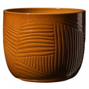 Keramický květináč Leon, karamel, 14 x 12 cm