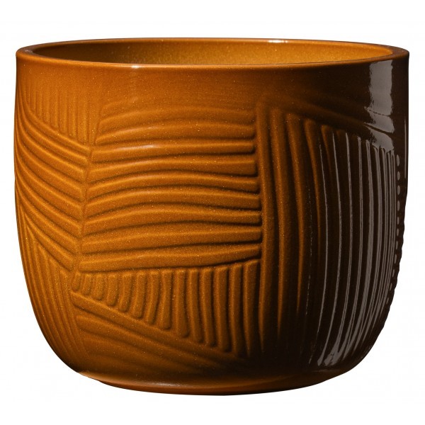 Keramický květináč Leon, karamel, 17 x 14 cm