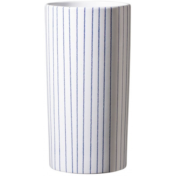 Bílá keramická váza s jemnými modrými proužky 11 x 21 cm