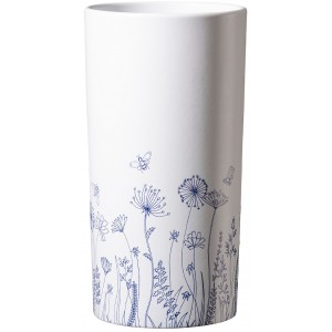 Bílá keramická váza s modrými květinami 11 x 21 cm