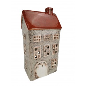 Keramický domeček na svíčku, šedohnědý, 25 cm, 2. jakost