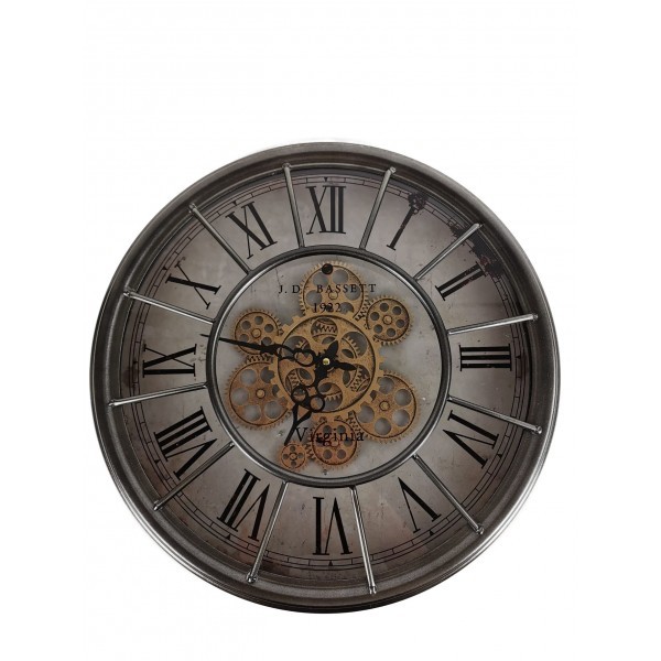 Nástěnné hodiny s kovovým rámem a ozubeným strojkem Grant S šedé – Ø 46,5 cm, 2. jakost