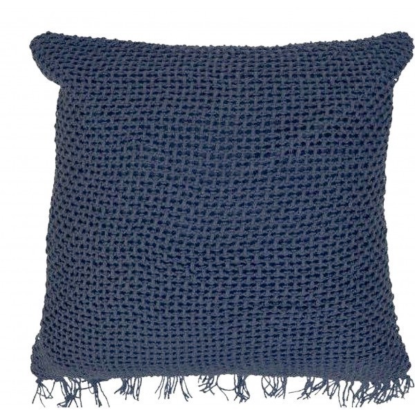 Pletený polštář 45 × 45 cm s výplní - tmavě modrý