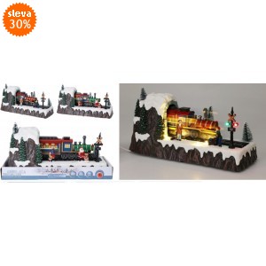 Vánoční LED krajina s vláčkem 32 cm, dekorace se zvukem, 2. jakost