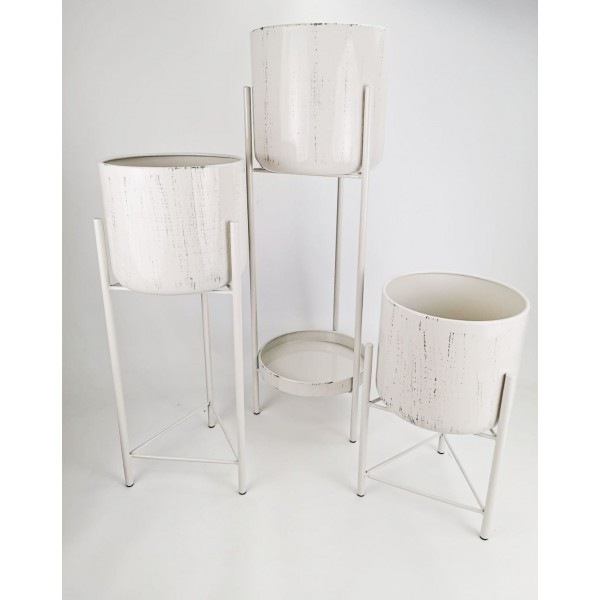 M Sada 3 spojených stojanů na květiny - bílý lesklý povrch (30,45 a 60 cm)