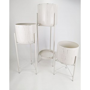 M Sada 3 spojených stojanů na květiny - bílý lesklý povrch (30,45 a 60 cm)