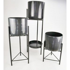 M Sada 3 spojených stojanů na květiny - antracitový lesklý povrch (30,45 a 60 cm)