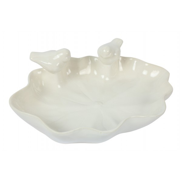 Keramické pítko pro ptáky Ginkgo L – bílé 25,7 cm