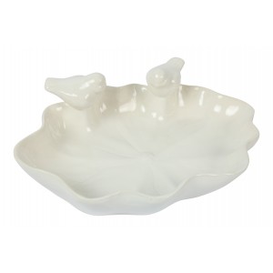 Keramické pítko pro ptáky Ginkgo L – bílé 25,7 cm