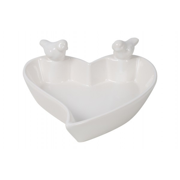 Keramické pítko pro ptáky ve tvaru srdce Tilda S – bílé 20 cm