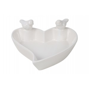 Keramické pítko pro ptáky ve tvaru srdce Tilda S – bílé 20 cm